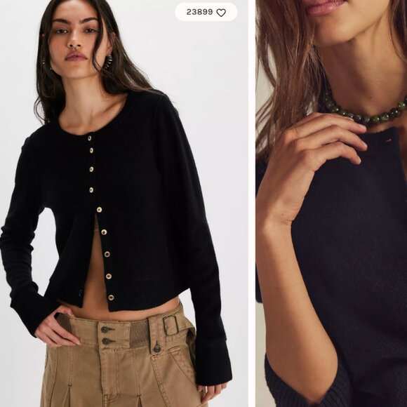 Free People Sweaters - NWT Free People Nocturnal Solid Cashmere Wool Cardigan Button Down Black XS $128
